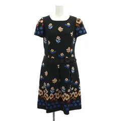 エムズグレイシー M'S GRACY 花柄 リボン 半袖 ワンピース 膝丈 38 黒 ブラック マルチカラー /MI ■OS ■PN