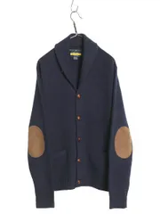 【お得なクーポン配布中!】 ラグビー ラルフローレン ショールカラー ニット カーディガン メンズ L ポロ ウール セーター リブ編み 本革レザー エルボーパッチ 前開き