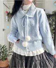 アイシーリボンポンポンぬいぐるみ ぬい長袖カラ ニット カーディガン クリスマス 年末コーデ