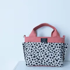 ハンドメイド　サイドポケットトートバッグミニ　ミニトート　お散歩バッグ　くすみピンク　Dカン付き　ショルダーバッグにもなるよ　帆布のバッグ