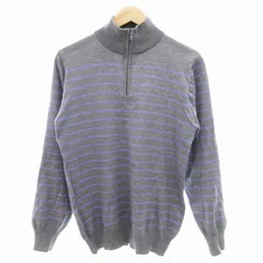 バーニーズニューヨーク BARNEYS NEW YORK ハーフジップニット セーター 長袖 ボーダー L グレー 紫 パープル /GVのサムネイル