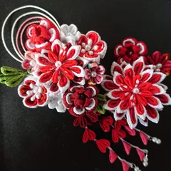 つまみ細工の髪飾りセット/赤系/結婚式/卒業式/七五三/成人式