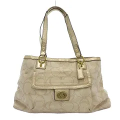 コーチ COACH トートバッグ ハンドバッグ シグネチャー 切替 キャンバス ターンロック ベージュ F19263 /FT ■GY37