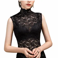 レディース シアートップス レース タンクトップ ハイネック ノースリーブ 透け感 トップス インナー 薄手 花柄 刺繍 レース レイヤード 重