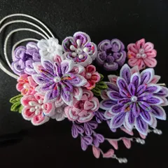 つまみ細工の髪飾りセット/薄紫系&ピンク系/薄紫系メイン/七五三/結婚式/成人式