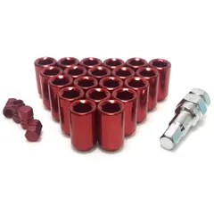 ホイールロックナットを内六角にドレスアップ M12 P1.25 P1.5の２サイズ 選べる6色4穴5穴6穴 エアバルブキャップセット 盗難防止 (07 P1,25 赤 5穴用20個)