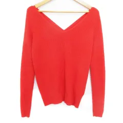 スピック&スパン Spick&Span リブニット セーター 長袖 Vネック ウール バックボタン 無地 F 赤 レッド /FF23