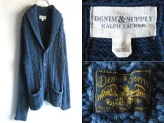 DENIM&SUPPLY RALPH LAUREN デニム&サプライ ラルフローレン フェード加工 ショールカラー インディゴ コットンニット カーディガン L 藍色