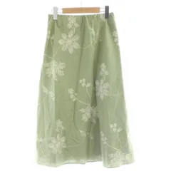 ローラアシュレイ LAURA ASHLEY フレアースカート 7 緑 グリーン 刺繍 花柄 ミディ丈 /AP