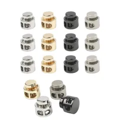 YFFSFDC コード ストッパー 2穴 金属 16個セットコードロック ストッパー 調整ストッパー 紐 丸型 穴径約4mm シューレースストッパー 交換 補修用