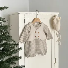 【正規取扱店・新品】【SALE】monbebe モンベベ ベビーロンパース vest rompers (mocha) セレモニー ウェア 韓国子供服 (3-6m, 6-12m) 60 70 80 綿 お宮参り100日祝  韓国ベビー服 出産祝い 男の子