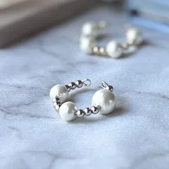 コットンパール シルバー イヤーカフ 丸 イヤカフ 上品 シンプル おしゃれ【583】