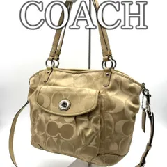 コーチ COACH ショルダーバッグ 2way ターンロック シグネチャー キャンバス レザー コンビ ハンドバッグ 肩掛け 斜め掛け ロゴ金具 チャーム付き レディース ベージュ 上品 定番 人気
