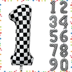 【特価セール】(1白黒) 40インチ 風船 風船 パーティーの装飾 記念日 飾り付け 誕生日 大きい ナンバー ナンバー チェッカー 白黒 格子柄 数字1 1歳 数字バルーン