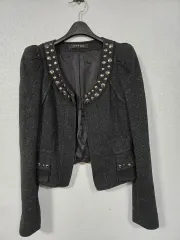 EGOIST 징バイカラー パフショルダー クロップドジャケット 55