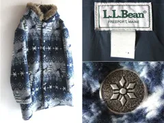希少 良好 80sビンテージ L.L.BEAN エルエルビーン フェアアイル/雪柄 メタル釦 ファーフード ボアフリース エスキモーコート ジャケット