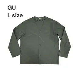 GU ジーユー　ドライストレッチカーディガン　長袖　Lサイズ　カーキ　グリーン　深緑　ノーカラー