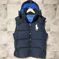 【美品】POLO RALPH LAUREN　2way ビックポニー ダウンベスト　Lサイズ　ネイビー/ブルー　フード取外し可能　ロゴ刺繍