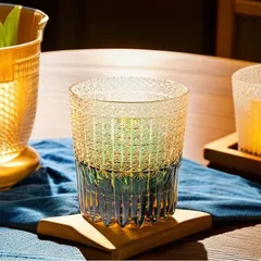 コップ 江戸切子 手作り 紫蛍石 フローライト 模様 クリスタルタンブラー 320ml ウィスキー 水割り用 高級ギフト 箱入り 麦の芒琥珀グリーン