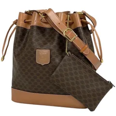 セリーヌ CELINE マカダム柄 ショルダーバッグ 巾着型 ショルダーバッグ コーティングキャンバス ブラウン レディース 【中古】