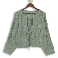 SM2 Samansa Mos2 サマンサモスモス 秋冬 2WAY!! 前後着★ レース編み リボン ニット カーディガン Sz.F　レディース