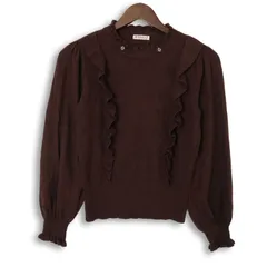 axes femme アクシーズファム 秋冬 ビーズ装飾★ フリル ニット セーター Sz.M　レディース 茶色 ブラウン