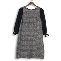 組曲 KUMIKYOKU 秋冬 ウール混 ツイード★ 異素材切替 長袖 ワンピース Sz.2　レディース ネイビー