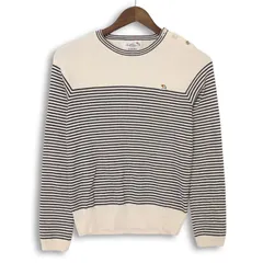 Arnold Palmer アーノルドパーマー CLASSIC STYLE 秋冬 ロゴ刺繍★ ウール混 ボーダー ニット セーター Sz.2　レディース