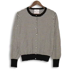 OPAQUE.CLIP オペークドットクリップ 秋冬 ラネリア ウール100％★ ボーダー ニット カーディガン Sz.40　レディース