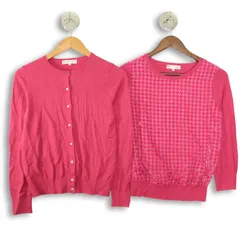 KUMIKYOKU クミキョク 秋冬 ウール混★ 千鳥柄 ニット アンサンブル カーディガン Sz.2 レディース ピンク