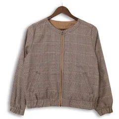 HusHusH ハッシュアッシュ 秋冬 リバーシブル★ グレンチェック ジップ ノーカラー ジャケット ブルゾン Sz.M　レディースのサムネイル