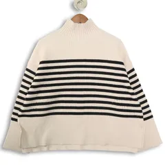 Mila Owen ミラオーウェン 秋冬 ウール混★ ボーダー ハイネック ニット セーター Sz.0 レディース