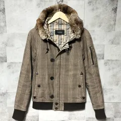 【美品】BURBERRY BLACK LABEL　2way ラビットファー ダッフル チェックジャケット　Мサイズ　ノバチェック　ベージュ ブラウン　綿 コットン　ファー取外し可能　ジップアップ　ダブルファスナー