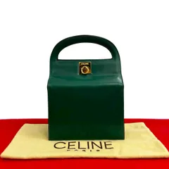 極 美品 CELINE セリーヌ ヴィンテージ リング金具 ロゴ カーフ レザー 本革 ハンドバッグ ミニ トートバッグ グリーン 緑 22145