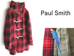 Paul Smith JEANS ポールスミス ジーンズ 鳥刺繍 アシメポケット トグルカラー切替 チェック ウールメルトン ダッフルコート L レッド ブラック 赤 黒 00s アーカイブのサムネイル