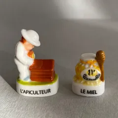 養蜂家とはちみつのフェーブ／農村のデュオ／フランス雑貨／陶器ミニチュア／ブロカント／ヴィンテージ／蚤の市／幸運の小さな陶器