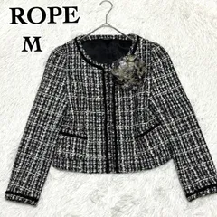 ROPE ロペ 美品 ノーカラーツィードジャケット M 9号 日本製 コサージュ取り外し可 卒業式　入学式