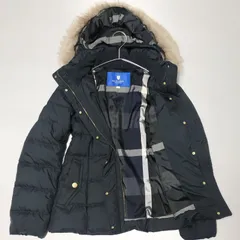 【美品】BLUE LABEL CRESTBRIDGE　3way ダウンジャケット　38サイズ Мサイズ相当　ネイビー 紺色　チェック　ゴールドパーツ 金ボタン　フェイクファー