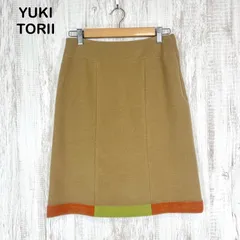 美品 YUKI TORII ユキトリイ ウール アンゴラ 台形 ひざ丈スカート ベージュのサムネイル