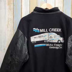 HA177☆ウール×レザースタジャン☆企業ロゴ刺繍☆トラック☆90s☆L相当