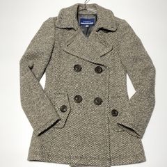 バーバリーブルーレーベル ウールジャケット アンゴラ カシミヤ混 カーキ 日本製 極美品】BURBERRY BLUE LABEL ツイード ウール アンゴラ Pコート 36