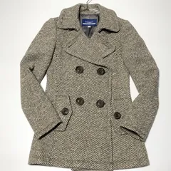 【極美品】BURBERRY BLUE LABEL　ツイード ウール アンゴラ Pコート　36サイズ Sサイズ相当　グレージュ ベージュ　アンゴラ混　ダブル　Aライン　ピーコート