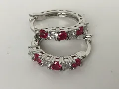 美品★ルビー★ダイヤ入り★シルバー★フープピアス★ファッション★デザイン★ピアス★