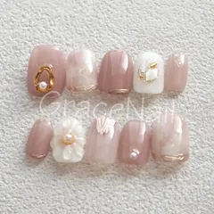 No.2254 現品販売！ネイルチップ　ベージュ/フラワー/ニュアンス