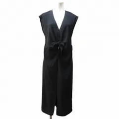 ザラ ZARA ノースリーブワンピース ロング Vネック ウエストリボン スリット 黒 ブラック S ■MET1