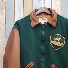 HB173☆プロライン☆ウール×レザースタジャン☆刺繍ロゴ☆USA製☆90s☆M