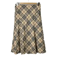 バーバリー ロンドン BURBERRY LONDON ノバチェックスカート ウール ロング丈 フレア 40 L ベージュ FX094-071-14