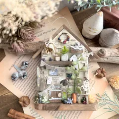 No.219  ミニチュア木のおうち　ナチュラル　インテリア雑貨　ハンドメイド　ミニチュア　ガーデン　木工雑貨