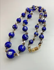 ヴィンテージ ベネチアンガラス ミルフィオリ ネックレス 熟練職人技 ブルー＆ゴールド