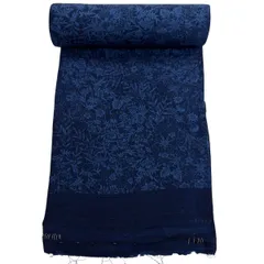 反物 秀品 小紋 草花 唐草 縮緬 藍色 正絹 【中古】